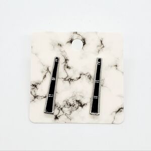 Chic Black & Silver Geometric Bar Statement Earrings NWOT